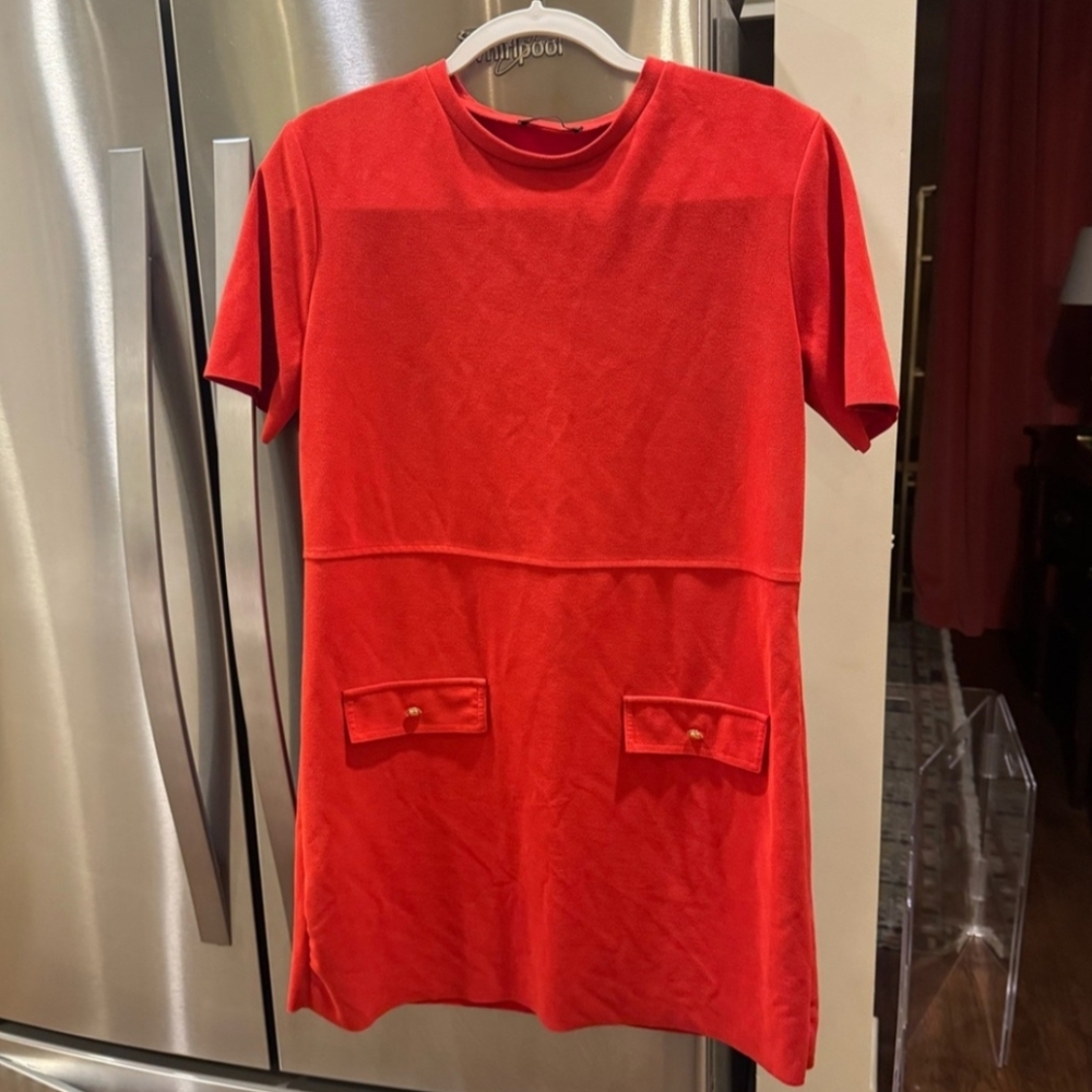 Zara Elegant Red Chef Dress With Gold Buttons Mini Dress Size Medium - Picture 2 of 9